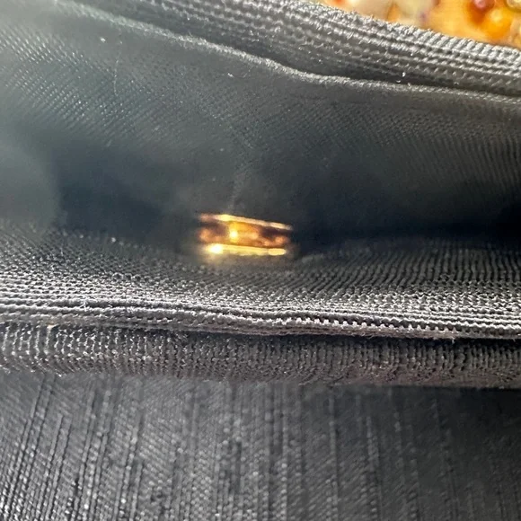 La Regale Vintage Embroidered Raw Black 8” x 5” Satin Clutch or Shoulder Bag - Picture 9 of 10